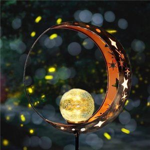 Garden Solar Light Outdoor Decorative,Moon Decor,Crackle Glass Ball Metal Garden